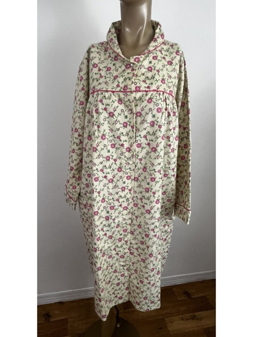 Vintage Sleepless Nites Women's M Cotton Flannel Floral Nightgown Robe Midi
